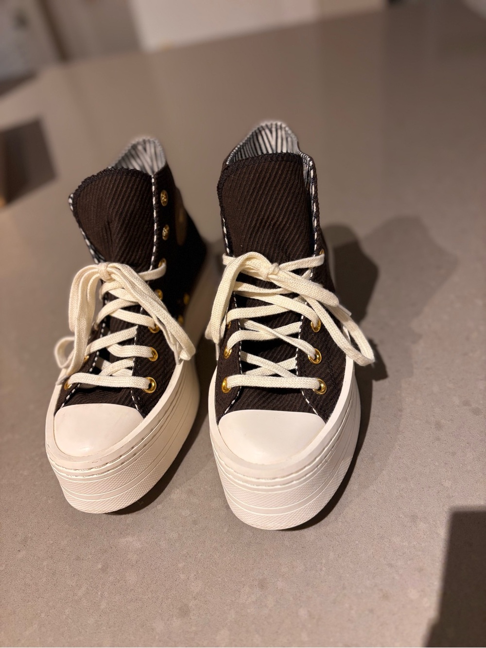 Converse Platform High-Top Sneakers in Brown and Cream - Picture 3 of 12